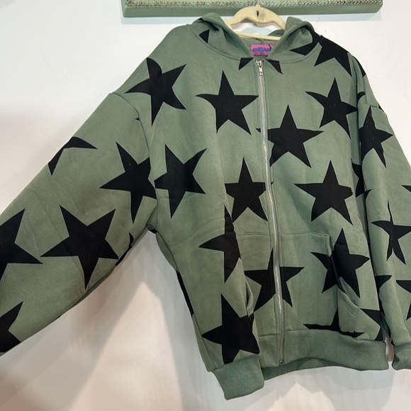 Star at Me Oversize Hoodie EDIKTED women’s size medium / large olive green new - Picture 5 of 8